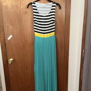 Double Zero Pleated Block Color Stripped Top Maxi Dress Small